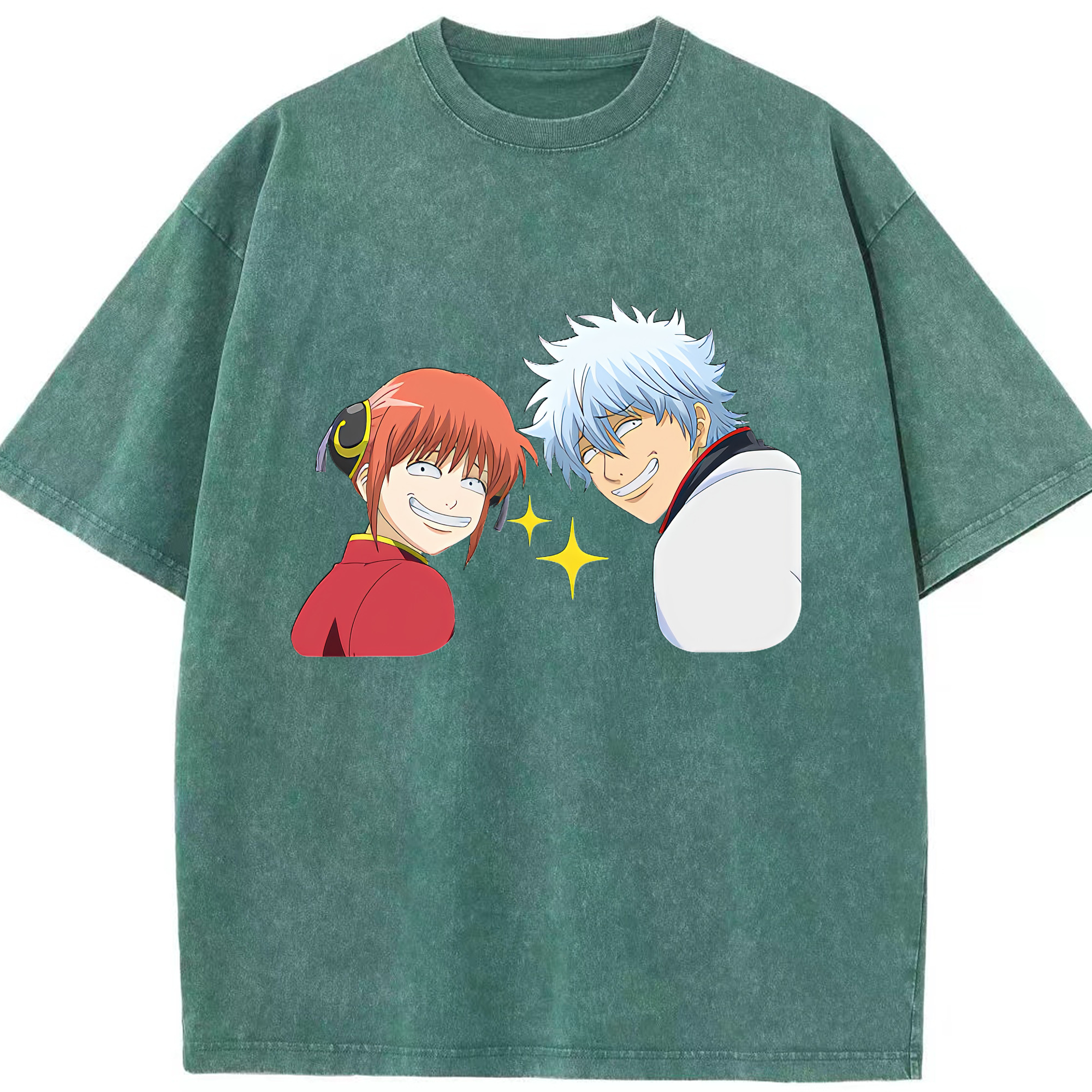 （画像用） ぎんたま 坂田銀時（さかたぎんとき） 神楽 志村新八（しむら しんぱち） GINTAMA Sakata Gintoki Kagura Shimura Shinpachi 綿100% ヴィンテージ風 半袖Tシャツ（フロントプリント）